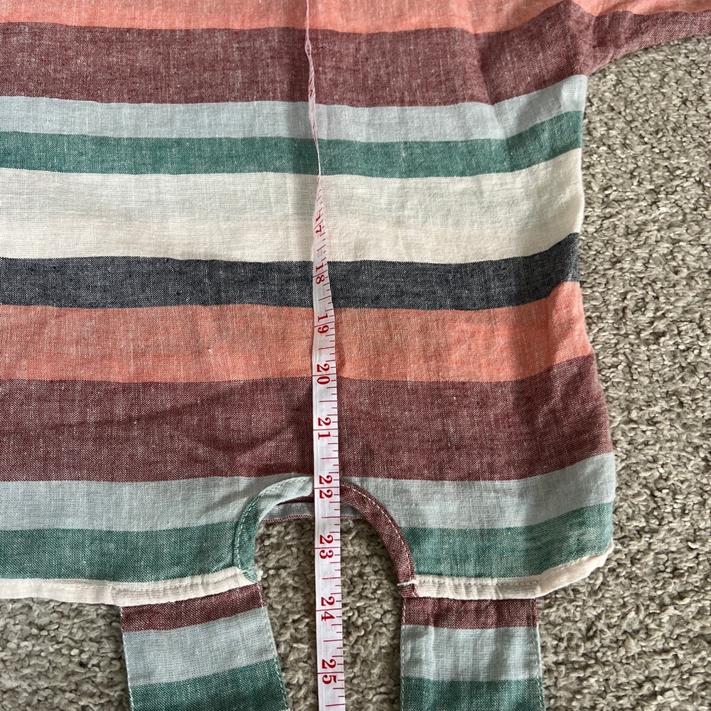 Striped Coastal Luxury Elbow Sleeve Tie Front Linen Cotton Blend Blouse Size XS - Picture 10 of 11